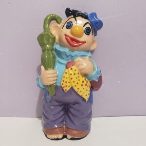 Bank Clown  w/ Umberlla Vintage Handpainted Home Decor 7"×3"